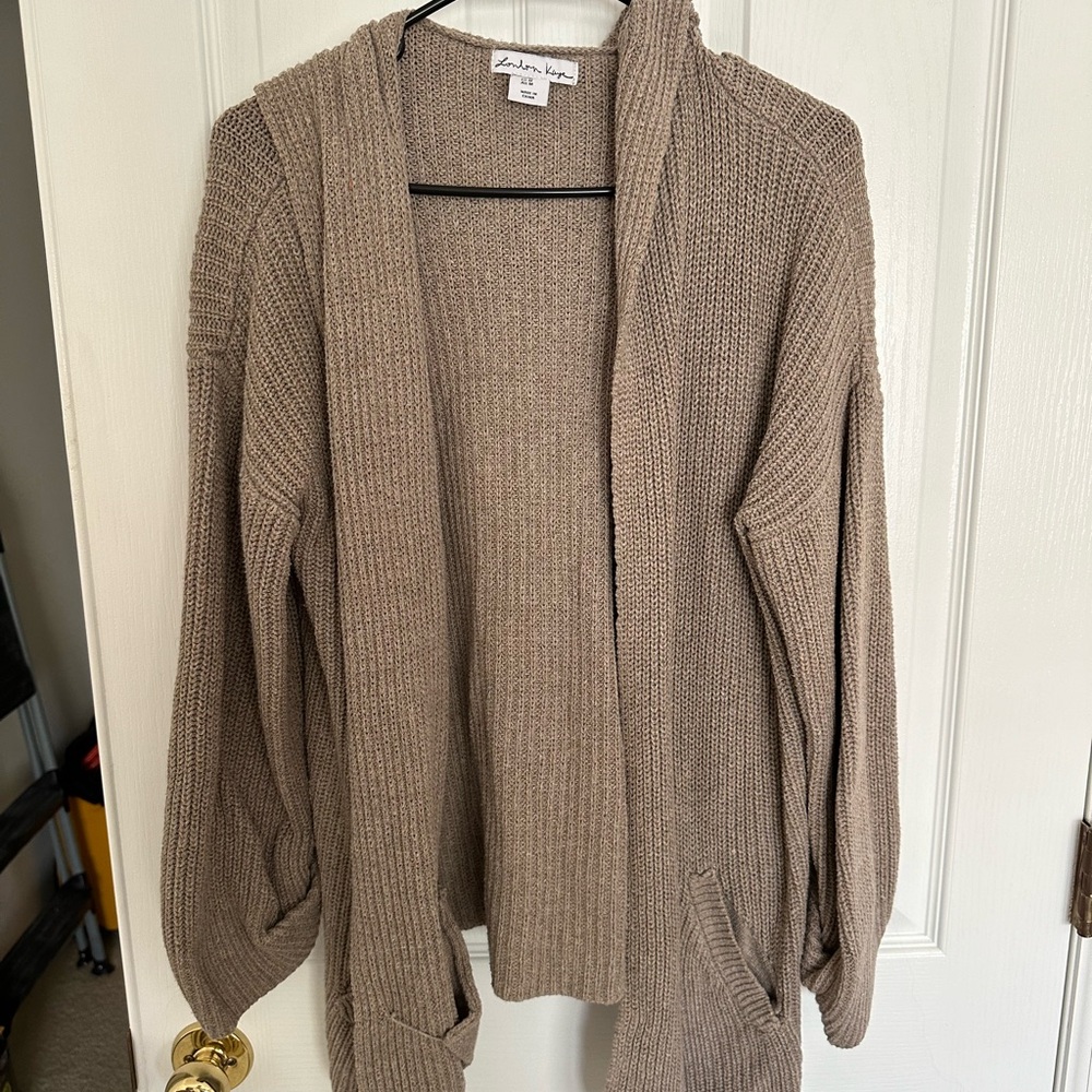 Brown Long Sleeve Cardigan with Pockets and Hood